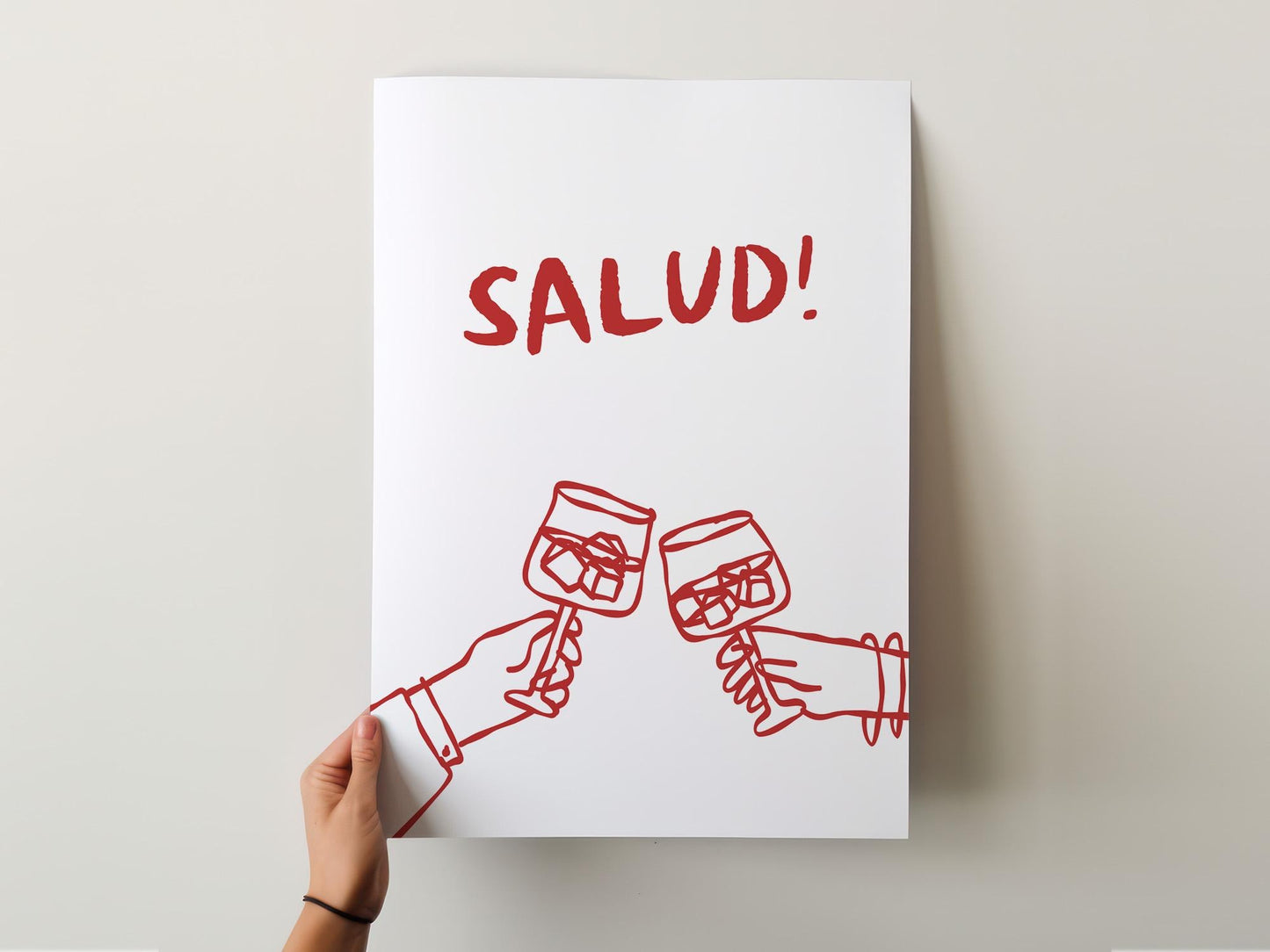 Customizable Salud! Spanish Art Print Poster ONLY, Kitchen Wine Wall Art, Wall Decor for Wine Lovers, Funny Adult Poster, doodle print