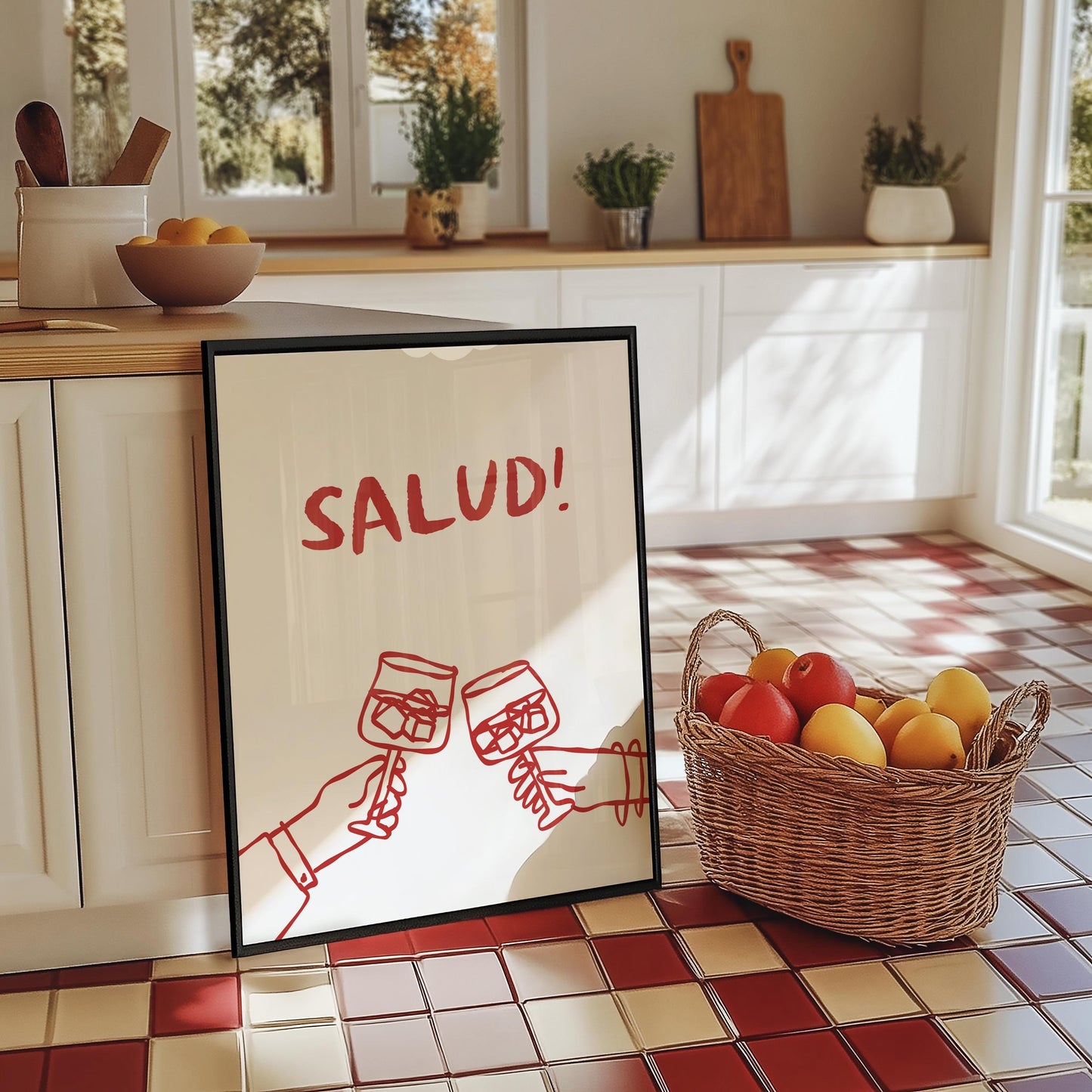 Customizable Salud! Spanish Art Print Poster ONLY, Kitchen Wine Wall Art, Wall Decor for Wine Lovers, Funny Adult Poster, doodle print