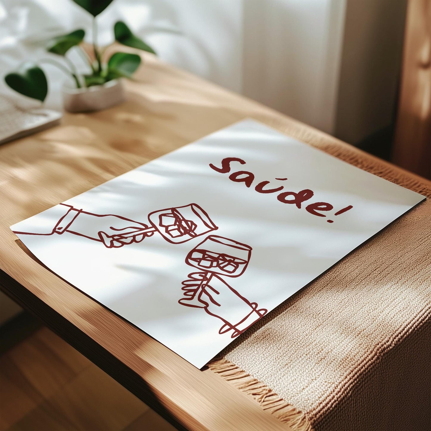 Customizable Saúde! Portuguese Brazilian Wine Art Print Poster ONLY, Kitchen Wine Wall Art, Decor for Wine Lovers, Hand drawn doodle poster