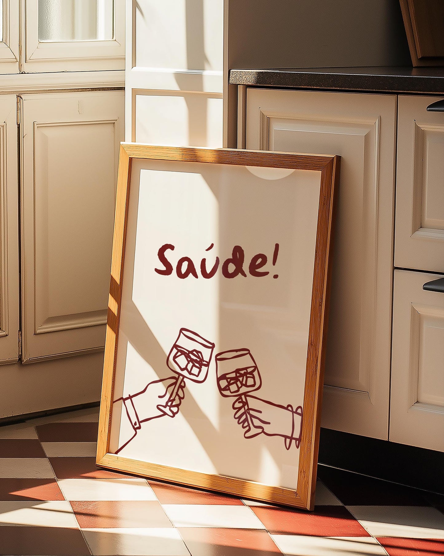 Customizable Saúde! Portuguese Brazilian Wine Art Print Poster ONLY, Kitchen Wine Wall Art, Decor for Wine Lovers, Hand drawn doodle poster