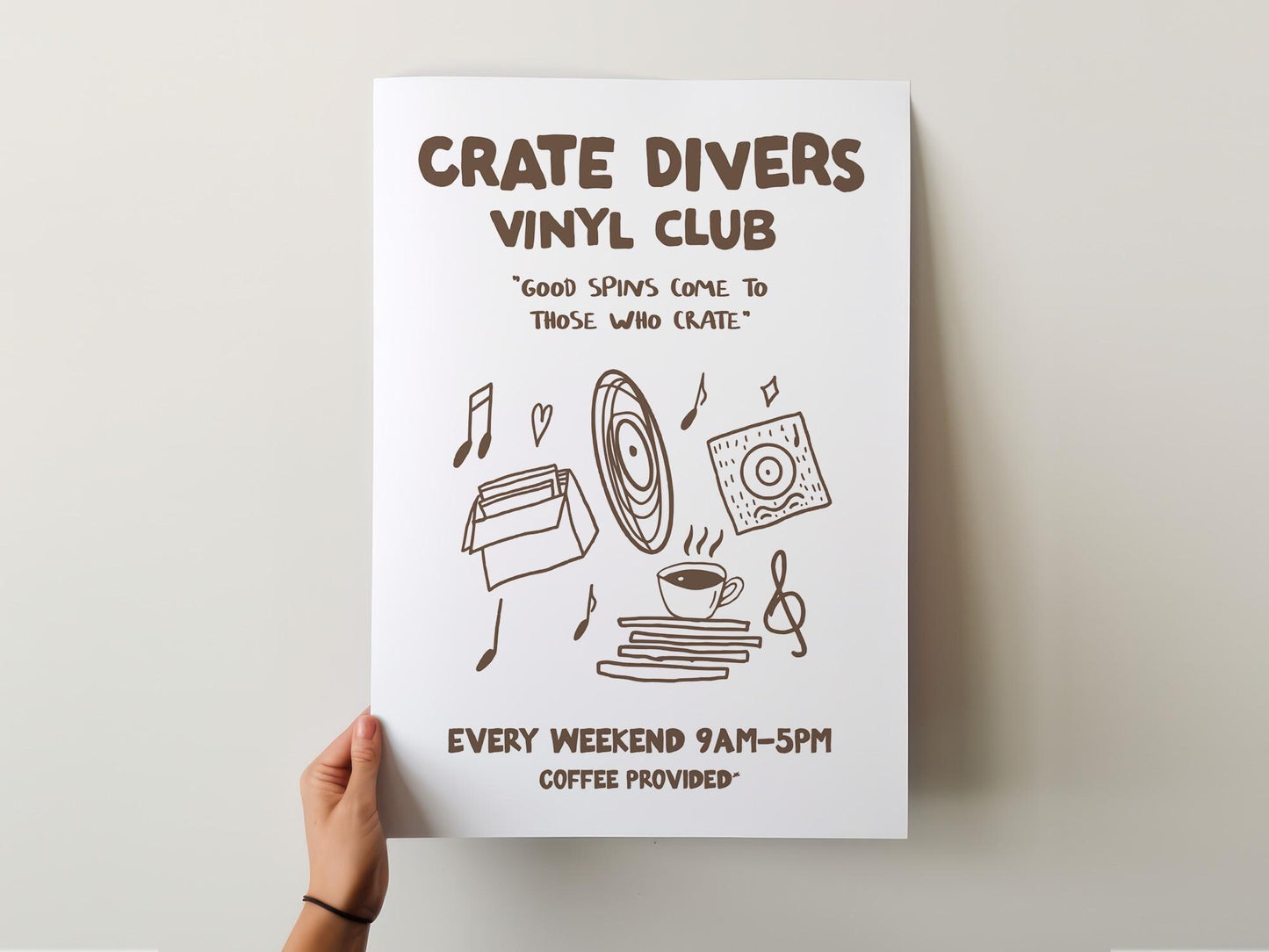 Customizable Crate Divers Vinyl Club, Retro Art Print Poster ONLY, Record Player Music Room Art, Living Room Art, Vinyl Art, Music Poster