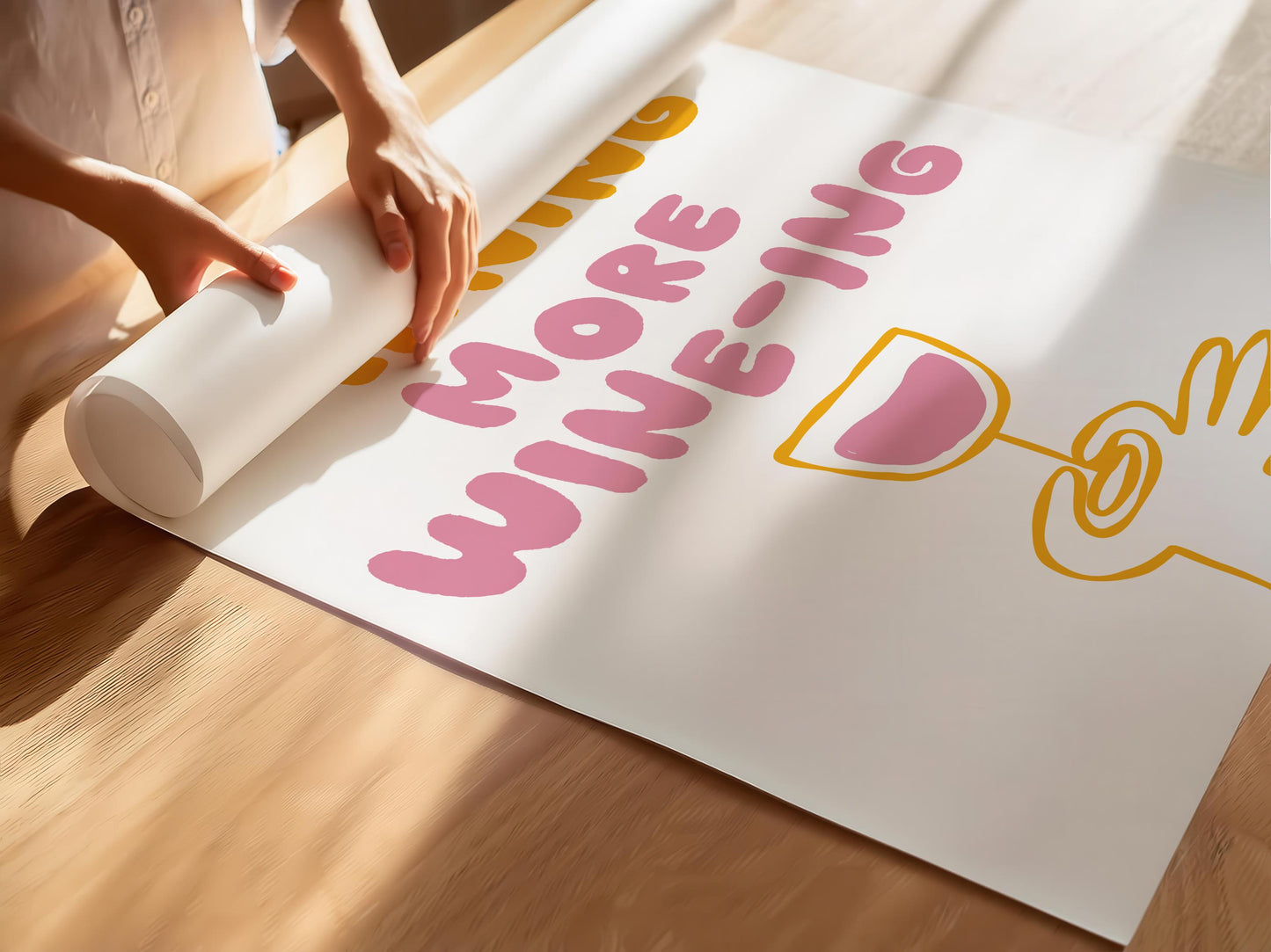 Customizable Less Whining More Wine-ing | Art Print Poster ONLY | kitchen Art | Wall Decor | Funny Adult Poster