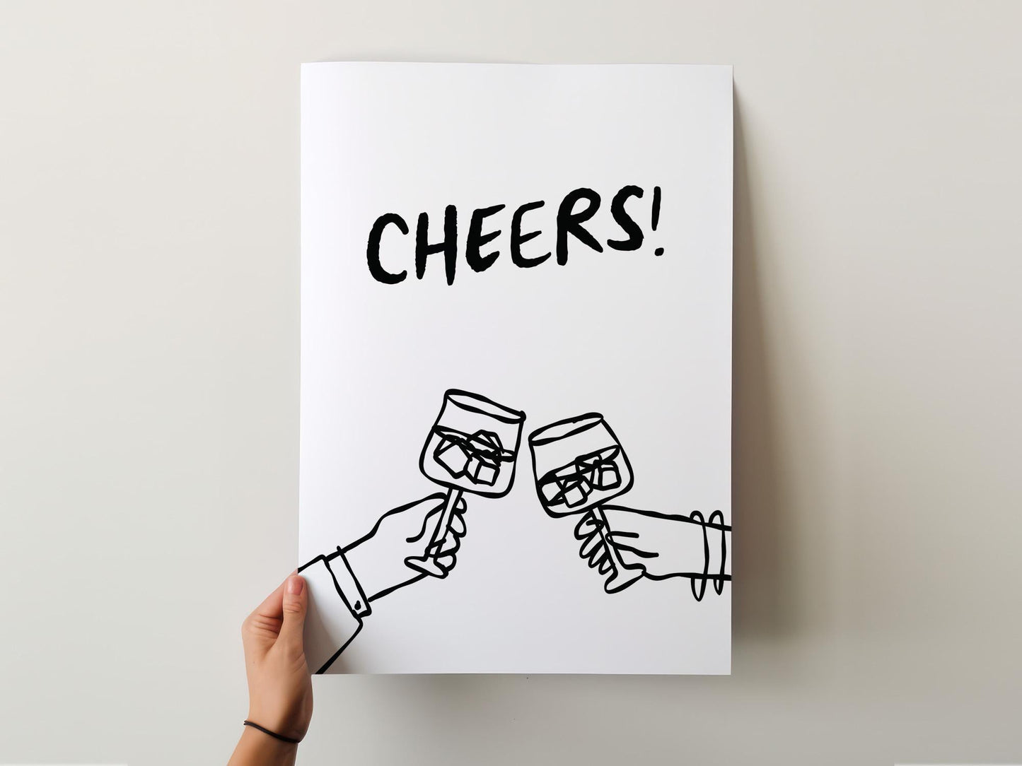 Customizable Cheers! Art Print Poster ONLY, Kitchen Wine Wall Art, Wall Decor for Wine Lovers, Funny Adult Poster, Hand drawn doodle poster