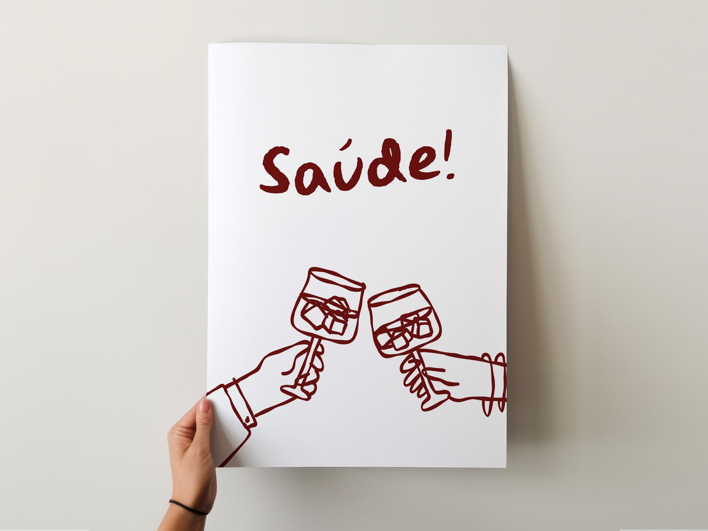 Customizable Saúde! Portuguese Brazilian Wine Art Print Poster ONLY, Kitchen Wine Wall Art, Decor for Wine Lovers, Hand drawn doodle poster