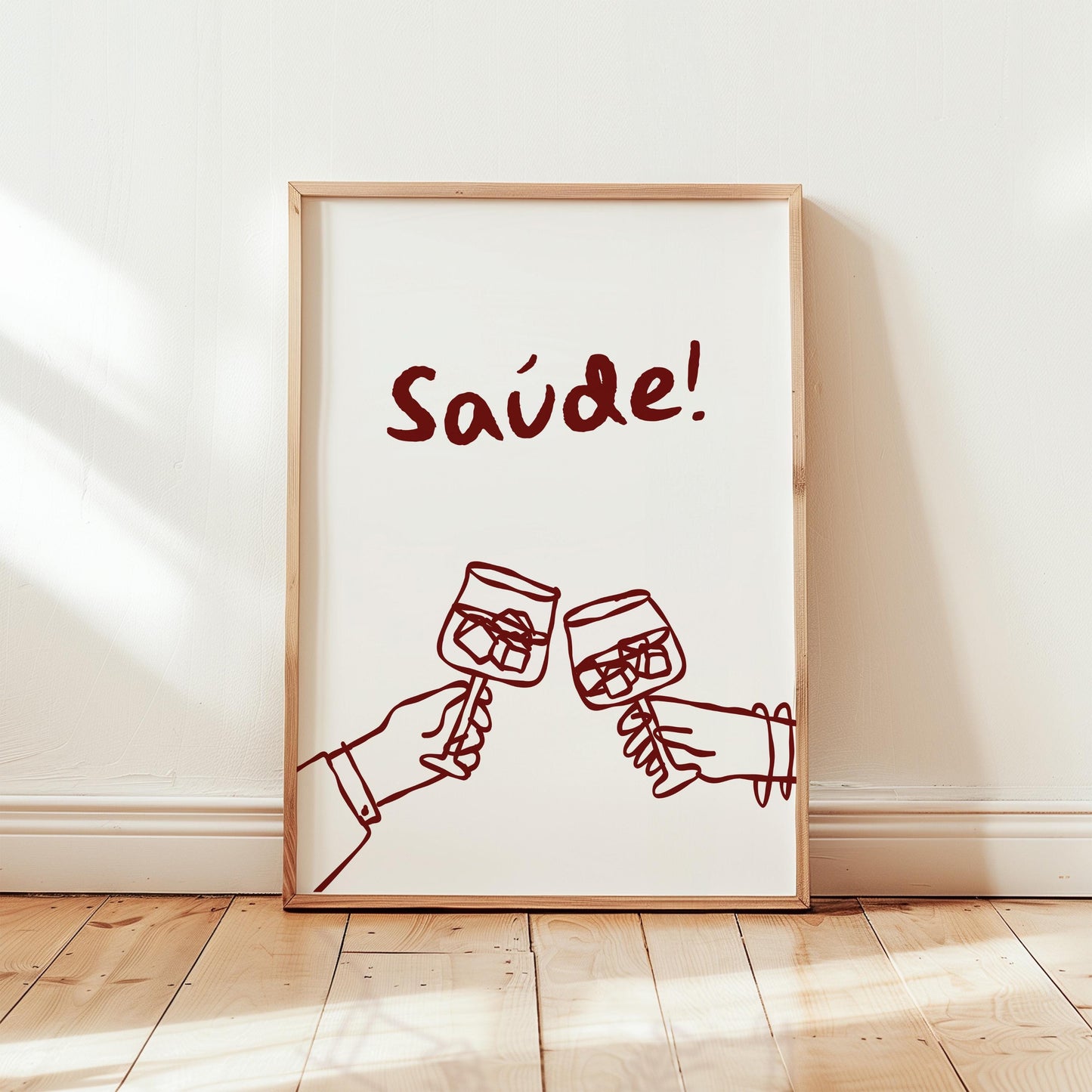 Customizable Saúde! Portuguese Brazilian Wine Art Print Poster ONLY, Kitchen Wine Wall Art, Decor for Wine Lovers, Hand drawn doodle poster