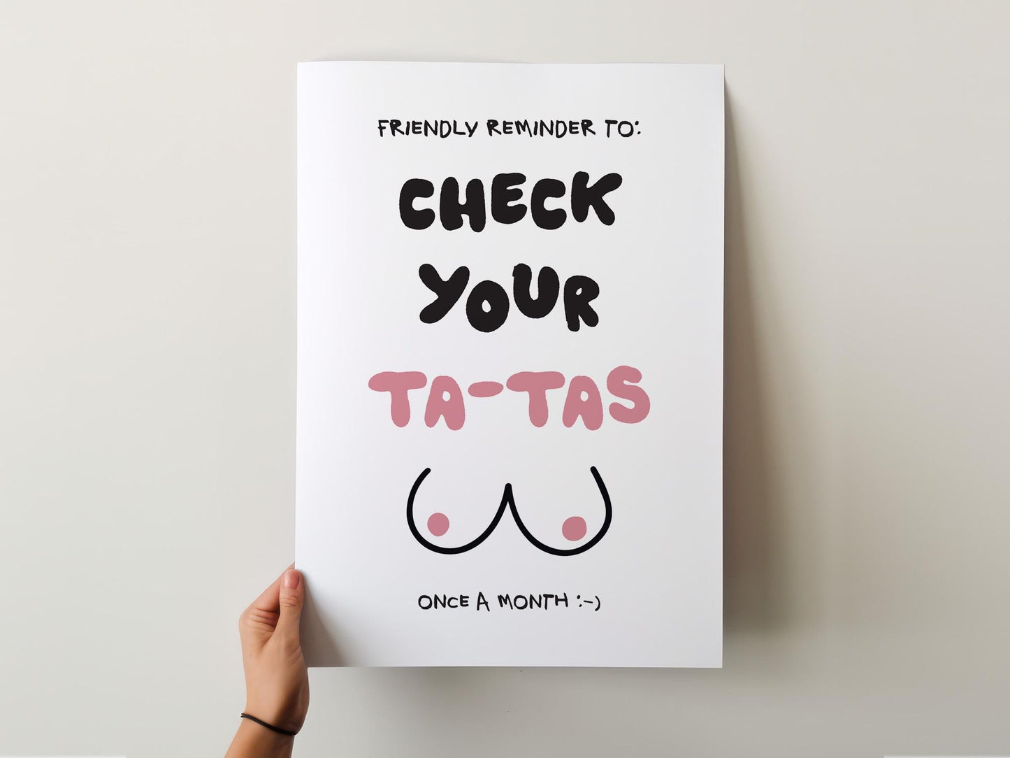 Customizable Check your Ta-Tas | Breast Cancer Awareness Art Print Poster ONLY | Bathroom Art | Wall Decor | Funny Bedroom Art Print