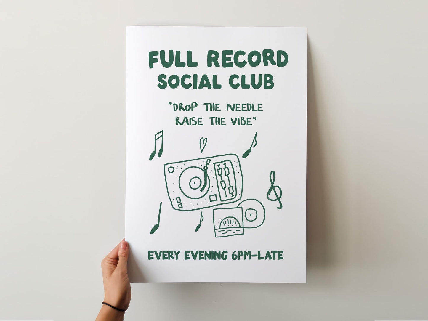 Customizable Full Record Social Club, Art Print Poster ONLY, drop the needle, Living Room Art, vinyl lover art print, Music Poster,
