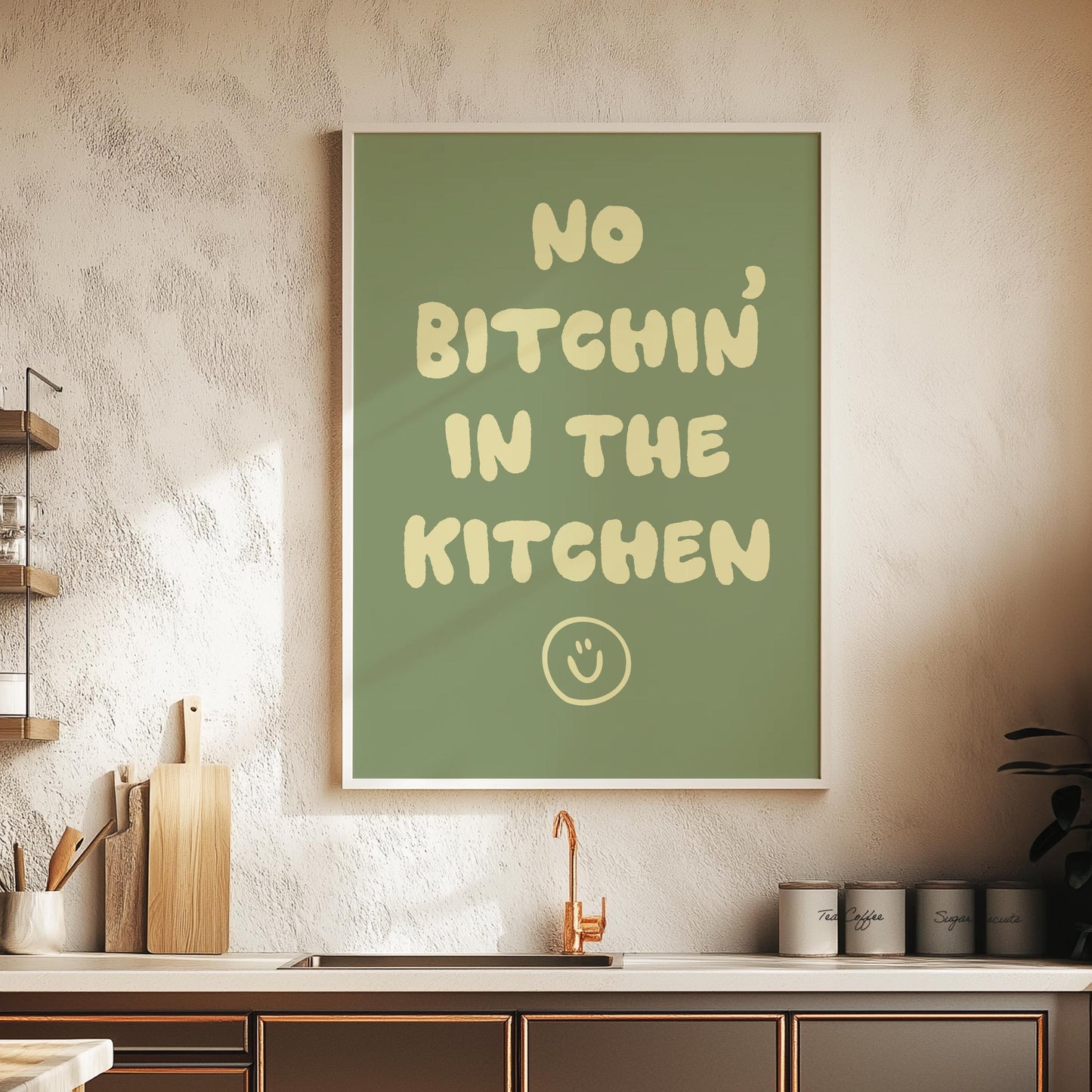 Customizable No Bitchin in the Kitchen, Art Print Poster ONLY, funny kitchen Art, Bold Kitchen Wall Decor, Funny positive Poster