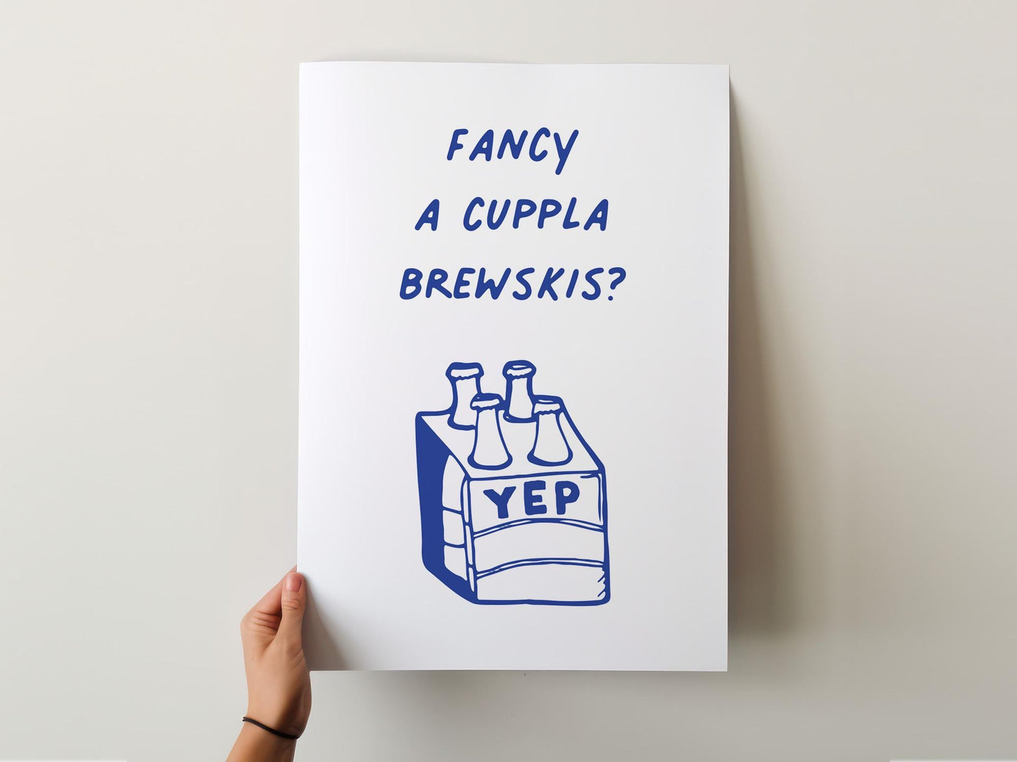 Customizable Fancy a Cuppla Brewskis? Art Print Poster ONLY, kitchen Art, Dining Room Wall Decor, Funny beer Lover Print, Minimal beer Art