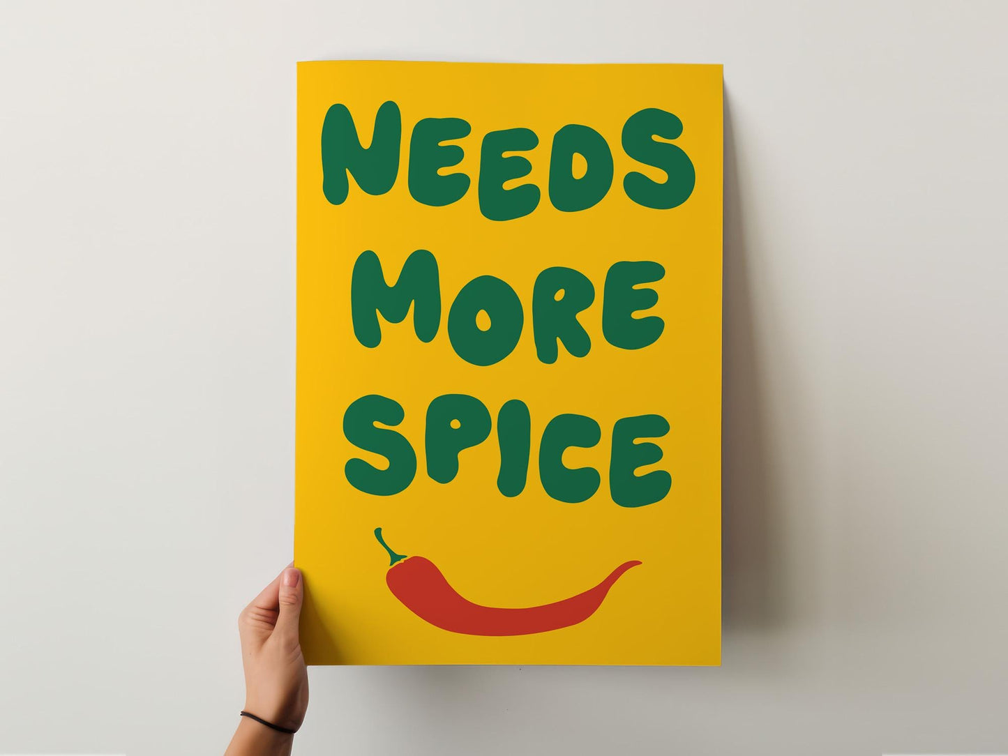 Customizable Needs More Spice Art Print Poster ONLY, funny kitchen Art, Bold Kitchen Wall Decor, Funny Chili Pepper Poster, Foody Art