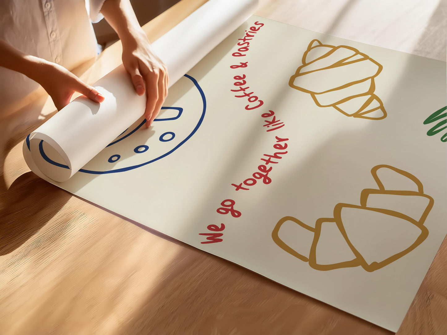 Customizable Coffee and Pastries Print Poster ONLY, Croissant Pastry Kitchen Art, Coffee Dining Room Wall Decor, Funny Relationship Prints