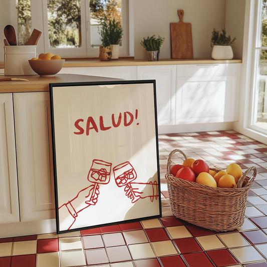 Customizable Salud! Spanish Art Print Poster ONLY, Kitchen Wine Wall Art, Wall Decor for Wine Lovers, Funny Adult Poster, doodle print