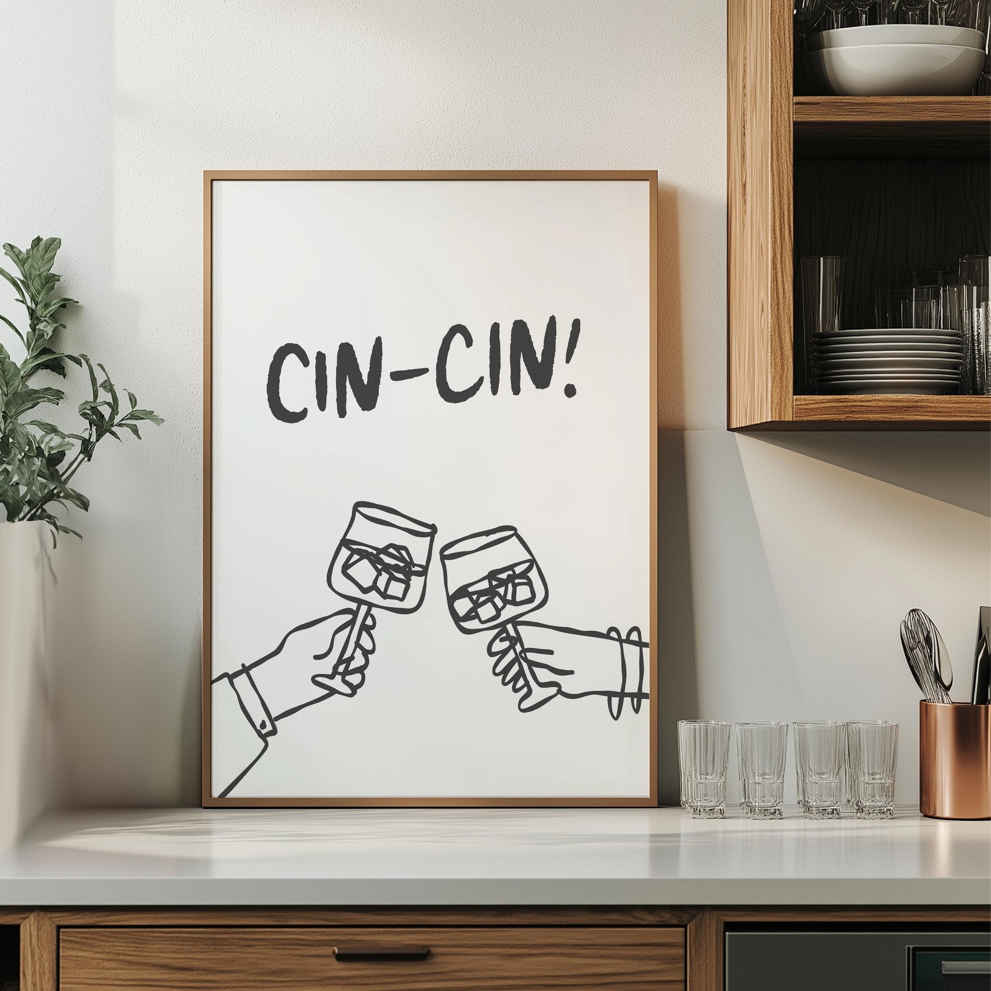 Customizable Cin-Cin! Italian Art Print Poster ONLY, Kitchen Wine Wall Art, Wall Decor for Wine Lovers, Italy Poster, doodle print