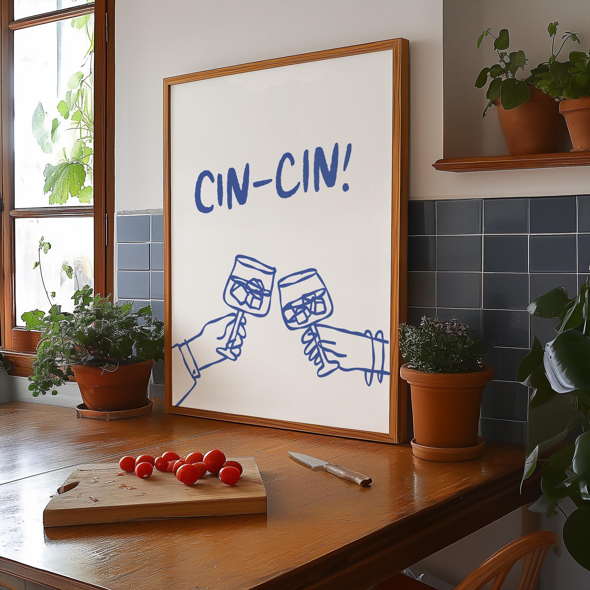 Customizable Cin-Cin! Italian Art Print Poster ONLY, Kitchen Wine Wall Art, Wall Decor for Wine Lovers, Italy Poster, doodle print
