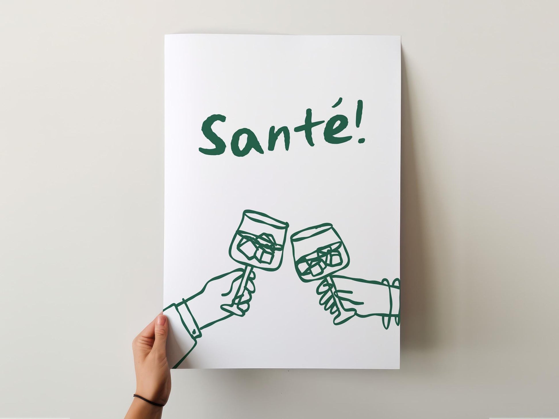 Customizable Sante! French Wine Art Print Poster ONLY, Kitchen Wine Wall Art, Wall Decor for Wine Lovers, France Poster, doodle art print
