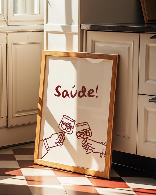 Customizable Saúde! Portuguese Brazilian Wine Art Print Poster ONLY, Kitchen Wine Wall Art, Decor for Wine Lovers, Hand drawn doodle poster