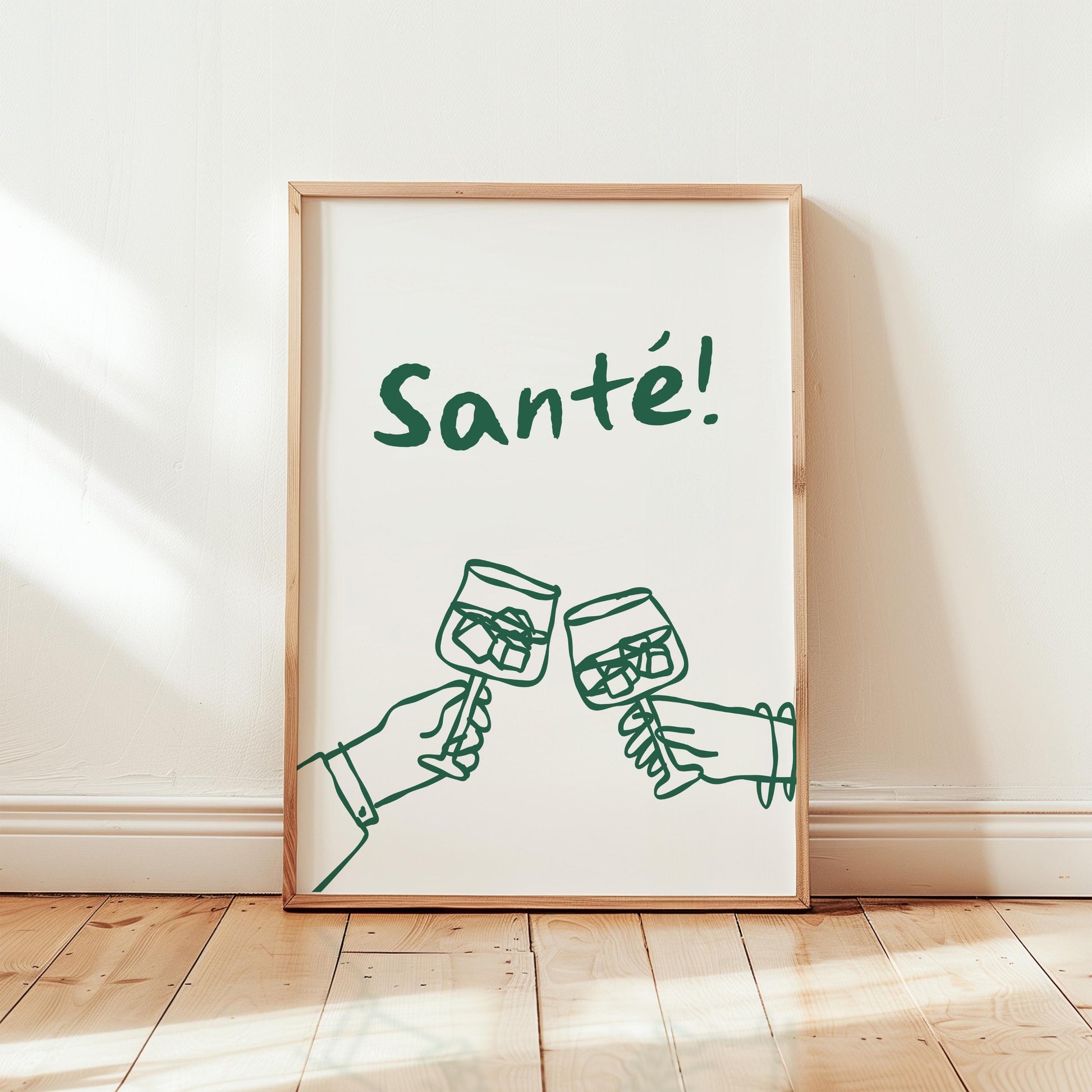 Customizable Sante! French Wine Art Print Poster ONLY, Kitchen Wine Wall Art, Wall Decor for Wine Lovers, France Poster, doodle art print
