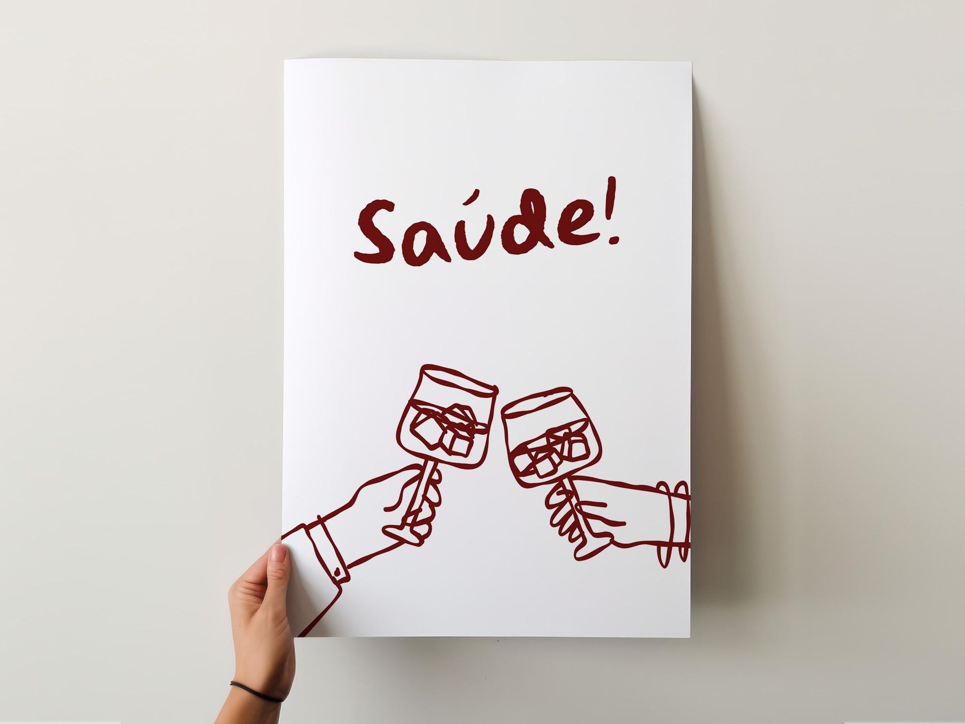 Customizable Saúde! Portuguese Brazilian Wine Art Print Poster ONLY, Kitchen Wine Wall Art, Decor for Wine Lovers, Hand drawn doodle poster