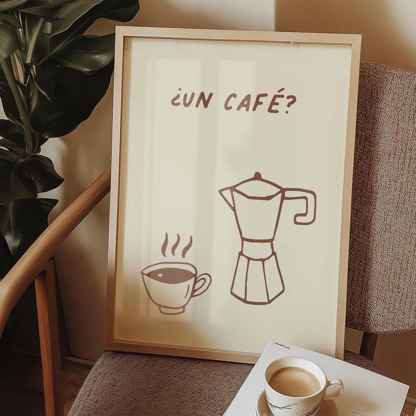 Customizable Un Cafe? Art Print Poster ONLY, Coffee Kitchen Art, Spanish Coffee Dining Room Wall Decor, Coffee Lover Print, Minimal Cafe Art