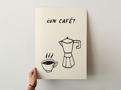 Customizable Un Cafe? Art Print Poster ONLY, Coffee Kitchen Art, Spanish Coffee Dining Room Wall Decor, Coffee Lover Print, Minimal Cafe Art