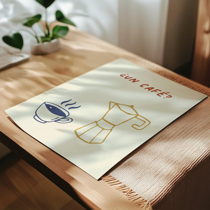 Customizable Un Cafe? Art Print Poster ONLY, Coffee Kitchen Art, Spanish Coffee Dining Room Wall Decor, Coffee Lover Print, Minimal Cafe Art