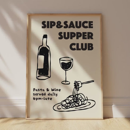 Customizable Pasta and Wine Supper Club Art Print Poster ONLY, Kitchen Wine Wall Art, Wall Decor for Wine Lovers, Hand drawn doodle poster